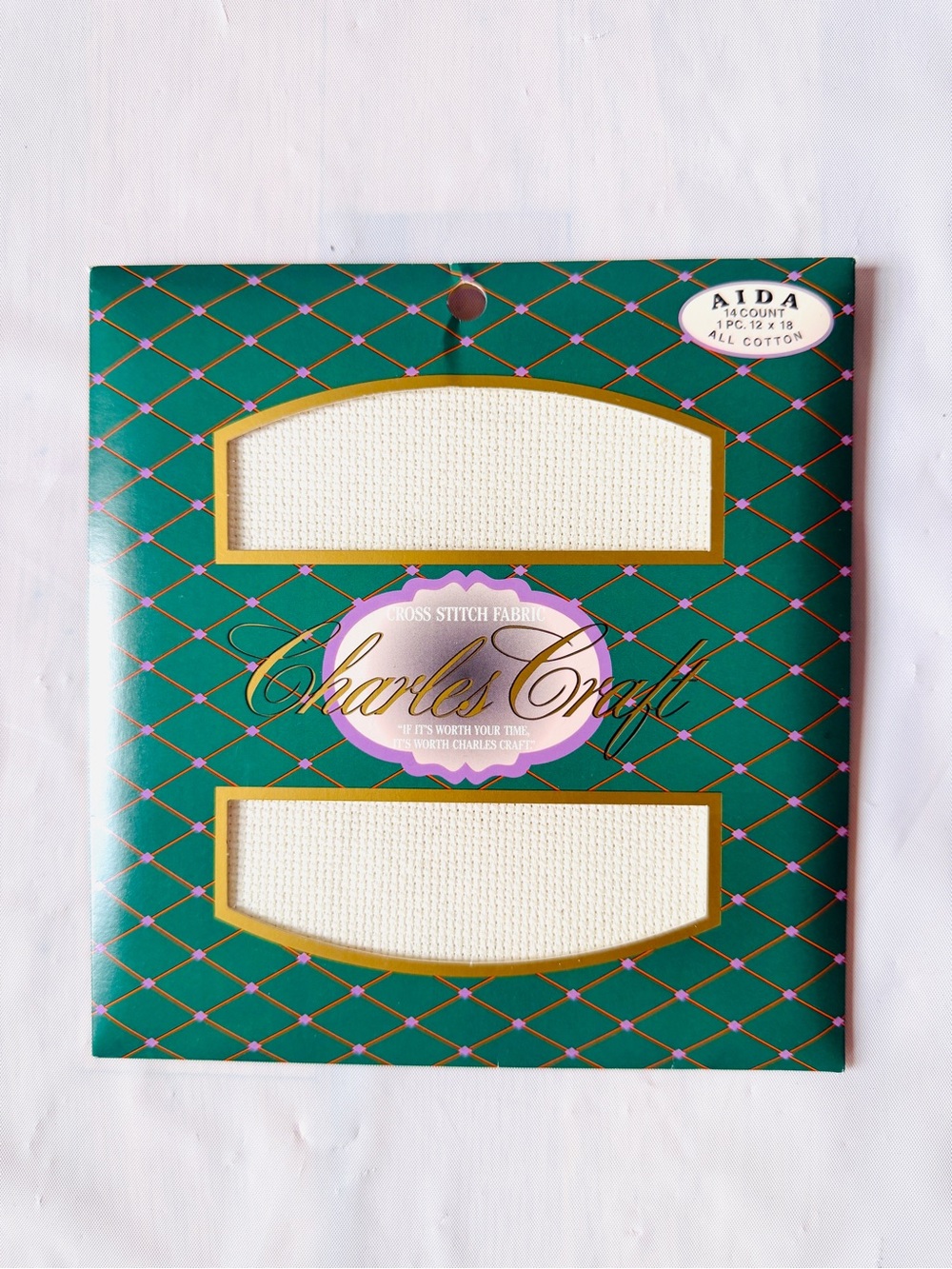 Charles Craft Aida 14 Count Cross Stitch Fabric Natural 12x18 Cotton Vintage 80s